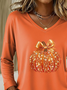 Women Halloween (pumpkin) Long Sleeve Tee T-shirt V Neck Printing Casual Spring/Fall Graphic Tee Top