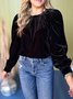 Women Plain Long Sleeve Shirt Spring/Fall Gathered Crew Neck Puff Sleeve Daily Casual Top