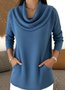 Women Fleece Plain Long Sleeve Tee T-shirt Mock Neck Casual Spring/Fall Top