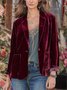 Women Plain Spring/Fall Outerwear Vintage Buckle Long Sleeve Lapel Collar Regular Blazer