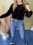 Women Plain Long Sleeve Shirt Spring/Fall Gathered Crew Neck Puff Sleeve Daily Casual Top