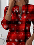 Women Plaid Crew Neck Printing Casual Spring/Fall Long Sleeve Sweatshirt