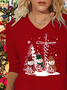 Women Christmas Snowman Long Sleeve Tee T-shirt V Neck Printing Casual Spring/Fall Graphic Tee Top