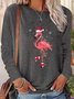 Women Flamingo Long Sleeve Tee T-shirt Crew Neck Printing Casual Spring/Fall Graphic Tee Top