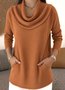 Women Fleece Plain Long Sleeve Tee T-shirt Mock Neck Casual Spring/Fall Top
