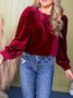 Women Plain Long Sleeve Shirt Spring/Fall Gathered Crew Neck Puff Sleeve Daily Casual Top