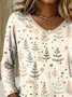 Women Christmas Long Sleeve Tee T-shirt V Neck Printing Casual Spring/Fall Graphic Tee Top