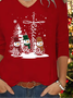 Women Christmas Snowman Long Sleeve Tee T-shirt V Neck Printing Casual Spring/Fall Graphic Tee Top