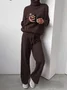 Women Plain Split Joint Two-Piece Set Daily Long Sleeve Casual Spring/Fall Top With Pants Matching Set