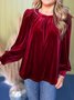 Women Plain Long Sleeve Shirt Spring/Fall Gathered Crew Neck Puff Sleeve Daily Casual Top