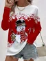 Women Christmas Snowman Long Sleeve Tee T-shirt Crew Neck Printing Casual Spring/Fall Graphic Tee Top