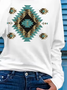 Women Ethnic Long Sleeve Tee T-shirt Crew Neck Printing Casual Spring/Fall Graphic Tee Top
