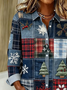 Women Christmas Long Sleeve Shirt Spring/Fall Buckle Shirt Collar Regular Sleeve Daily Casual Top