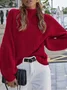 Women Plain Split Joint Winter Street Long Sleeve Mock Neck Sweater
