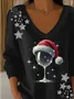 Women Christmas Long Sleeve Tee T-shirt V Neck Printing Casual Spring/Fall Top
