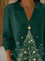 Women Christmas Printing Spring/Fall Casual Long Sleeve Shawl Collar Sweater