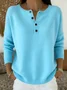 Women Plain Spring/Fall Casual Long Sleeve Henley Collar Cotton Sweater