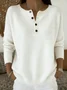 Women Plain Spring/Fall Casual Long Sleeve Henley Collar Cotton Sweater