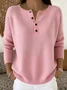 Women Plain Spring/Fall Casual Long Sleeve Henley Collar Cotton Sweater