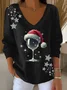 Women Christmas Long Sleeve Tee T-shirt V Neck Printing Casual Spring/Fall Top