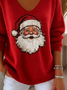 Women Santa Claus Long Sleeve Tee T-shirt V Neck Printing Casual Spring/Fall Top