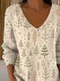 Women Christmas Long Sleeve Tee T-shirt V Neck Printing Casual Spring/Fall Top