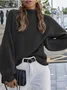 Women Plain Split Joint Winter Street Long Sleeve Mock Neck Sweater