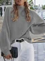 Women Plain Split Joint Winter Street Long Sleeve Mock Neck Sweater