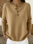 Women Plain Spring/Fall Casual Long Sleeve Henley Collar Cotton Sweater