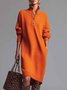 Women Plain Long Sleeve Autumn Dress Turtleneck Daily Casual Midi H-Line Dress