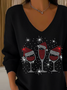 Women Christmas Long Sleeve Tee T-shirt V Neck Printing Casual Spring/Fall Top