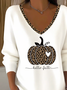 Women Leopard Long Sleeve Tee T-shirt V Neck Printing Casual Spring/Fall Top