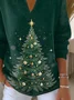 Women Christmas Printing Spring/Fall Casual Long Sleeve Shawl Collar Sweater