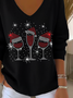 Women Christmas Long Sleeve Tee T-shirt V Neck Printing Casual Spring/Fall Top