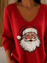 Women Santa Claus Long Sleeve Tee T-shirt V Neck Printing Casual Spring/Fall Top