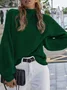 Women Plain Split Joint Winter Street Long Sleeve Mock Neck Sweater