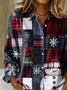 Women Christmas Snowman Long Sleeve Shirt Spring/Fall Buckle Shirt Collar Regular Sleeve Daily Casual Top