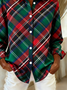 Women Plaid Long Sleeve Shirt Spring/Fall Buckle Shirt Collar Regular Sleeve Daily Casual Top