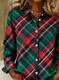 Women Plaid Long Sleeve Shirt Spring/Fall Buckle Shirt Collar Regular Sleeve Daily Casual Top