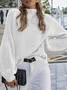 Women Plain Split Joint Winter Street Long Sleeve Mock Neck Sweater