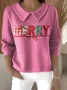 Women Christmas Printing Spring/Fall Casual Long Sleeve Shawl Collar Sweater