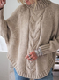 Women Plain Jacquard Winter Street Dolman Sleeve Long Sleeve Mock Neck Sweater