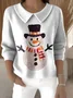 Women Christmas Snowman Printing Spring/Fall Casual Long Sleeve Shawl Collar Sweater