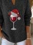 Women Christmas Printing Spring/Fall Casual Long Sleeve Shawl Collar Sweater