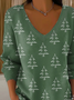 Women Christmas Long Sleeve Tee T-shirt V Neck Printing Casual Spring/Fall Top