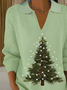 Women Christmas Printing Spring/Fall Casual Long Sleeve Shawl Collar Sweater