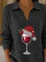 Women Christmas Printing Spring/Fall Casual Long Sleeve Shawl Collar Sweater