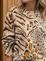 Women Leopard Printing Spring/Fall Casual Long Sleeve Crew Neck Sweater