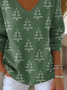 Women Christmas Long Sleeve Tee T-shirt V Neck Printing Casual Spring/Fall Top