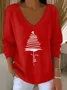Women Christmas Long Sleeve Tee T-shirt V Neck Printing Casual Spring/Fall Top